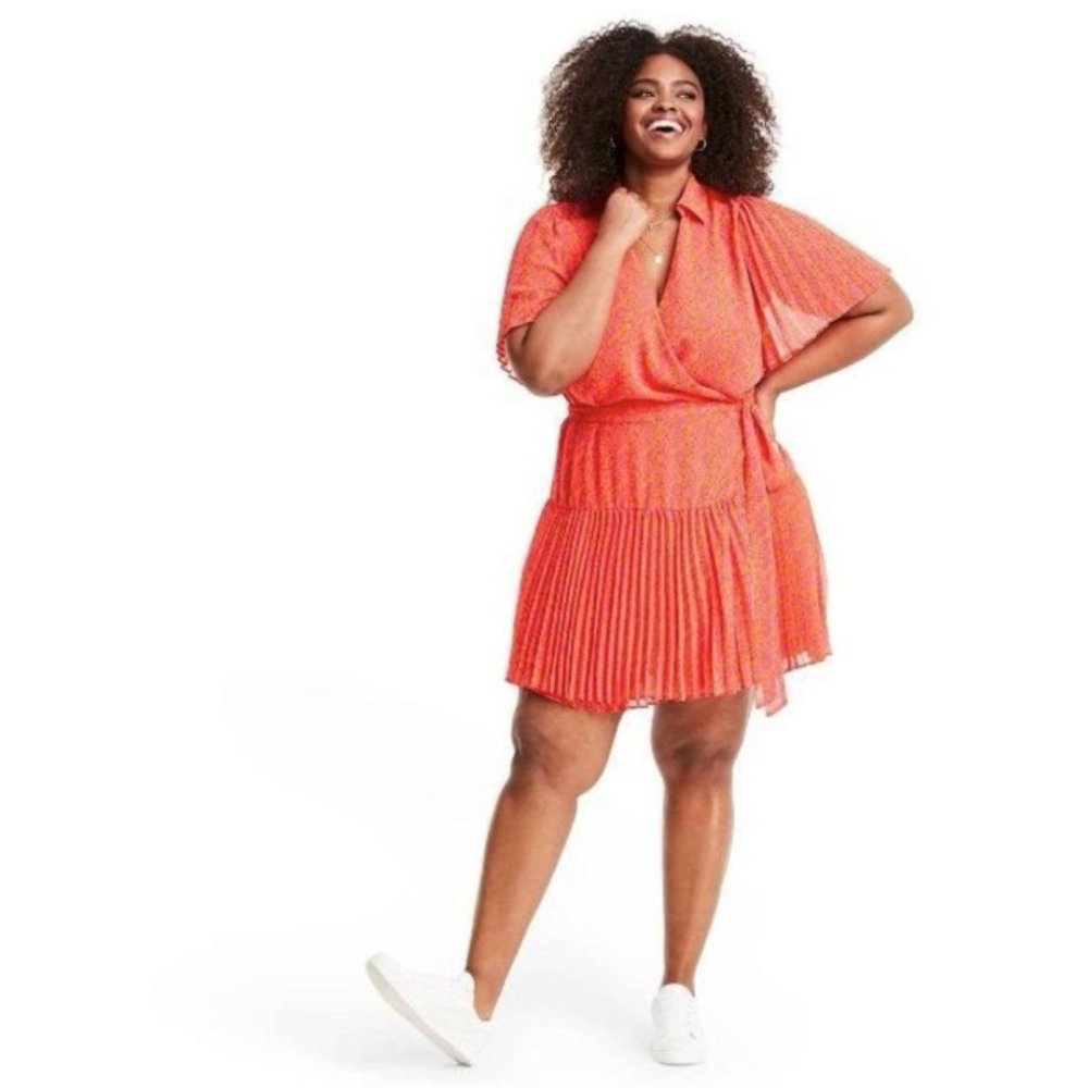 Floral Flutter Sleeve Pleated Wrap Dress